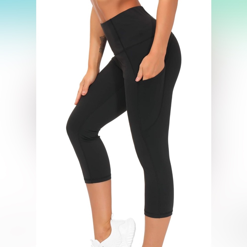 The Gym People High Waist Yoga Capri Leggings Black Size Large Brand New